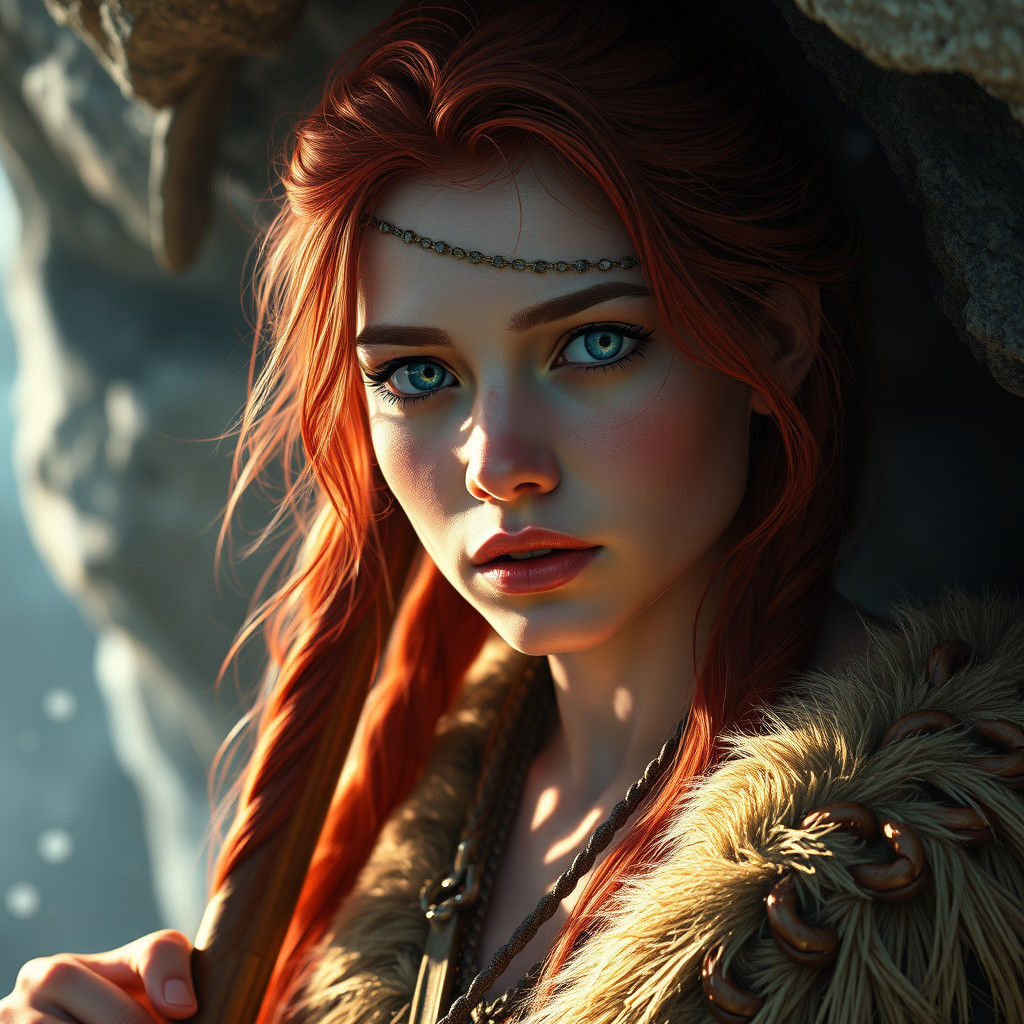 Cave Woman Portrait in Hyperdetailed Lighting