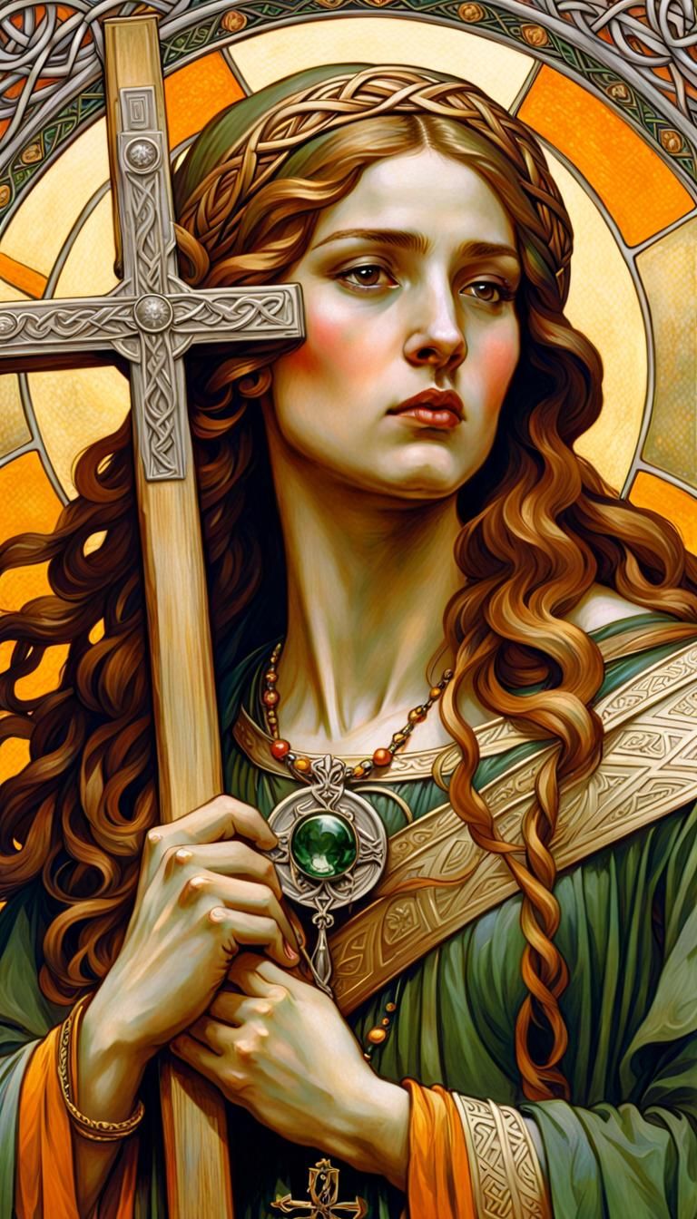 St. Brigid Portrait in Pre-Raphaelite Art Nouveau Style