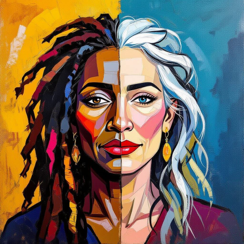 Dual Portrait Painting of Two Women in Impasto Style