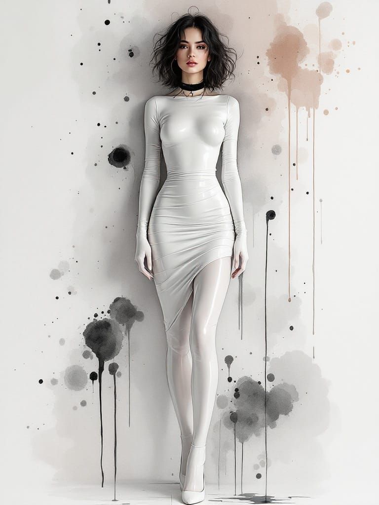 Svelte Fashion Model Dissolves into Watercolor Washes