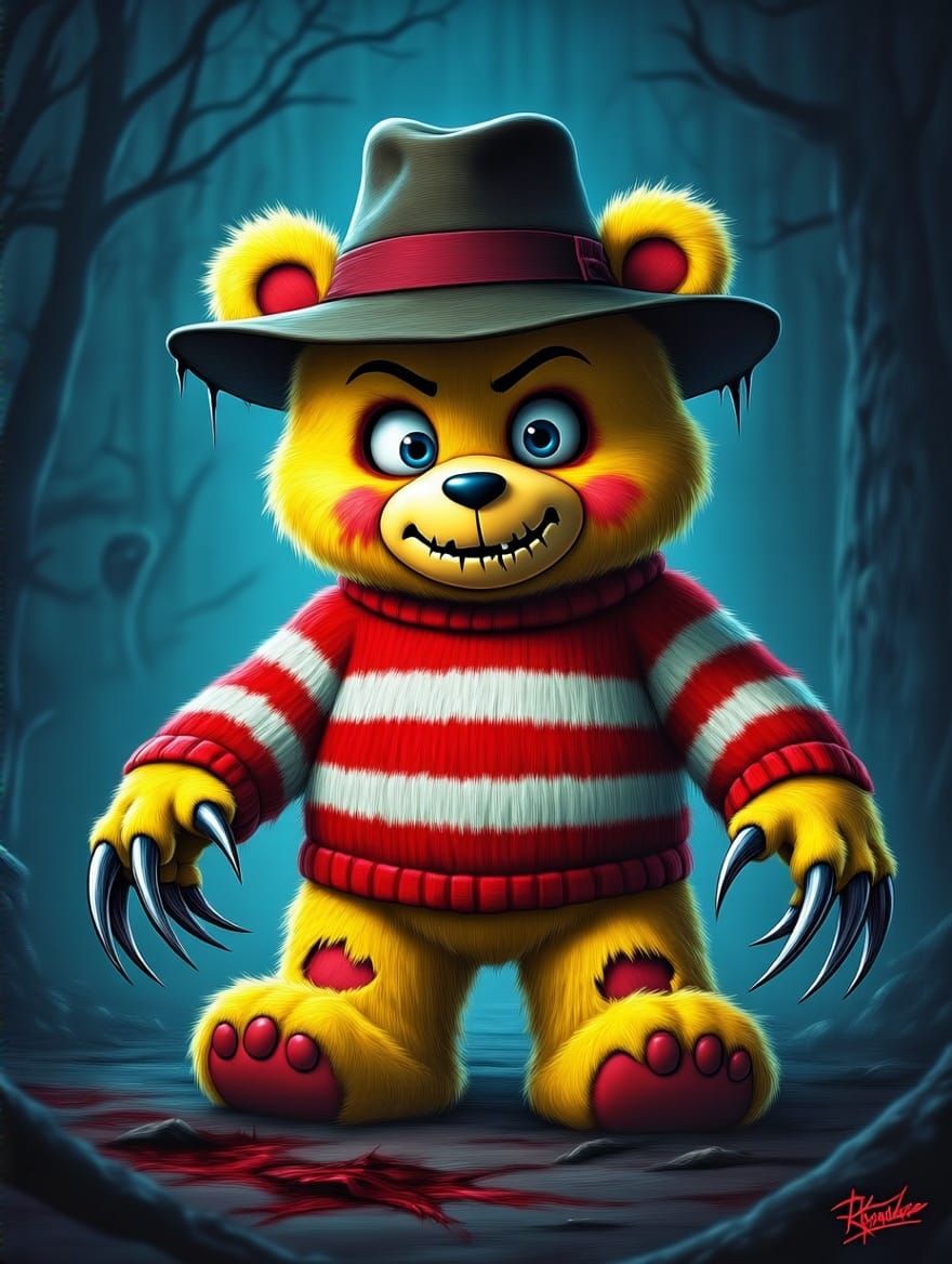 Spooky Freddy Krueger Care Bear in Cinematic Lighting