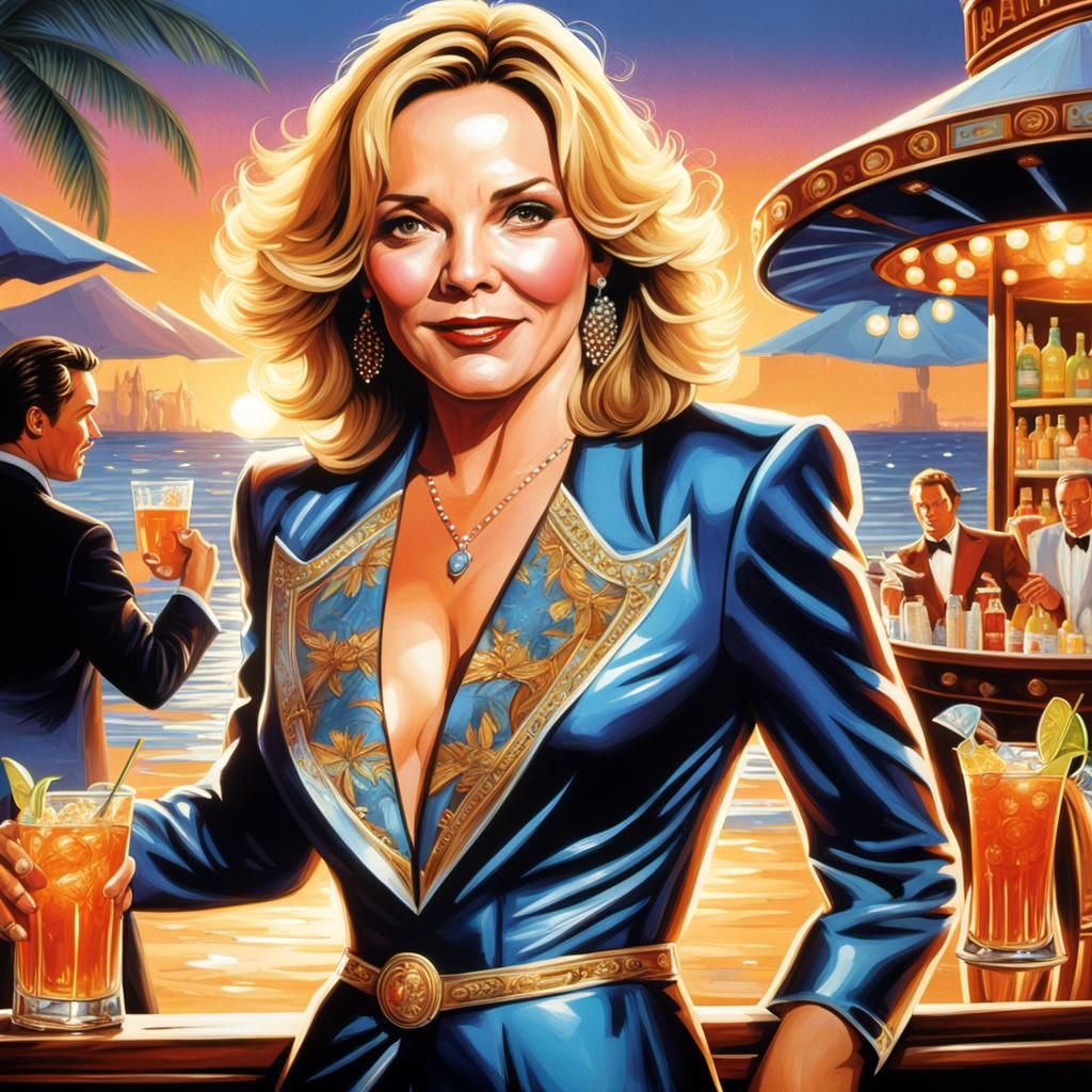 Retro Bartender Illustration in 80s Movie Poster Style