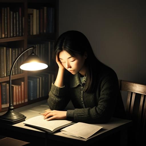 Nighttime Study: Girl Asleep Among Books
