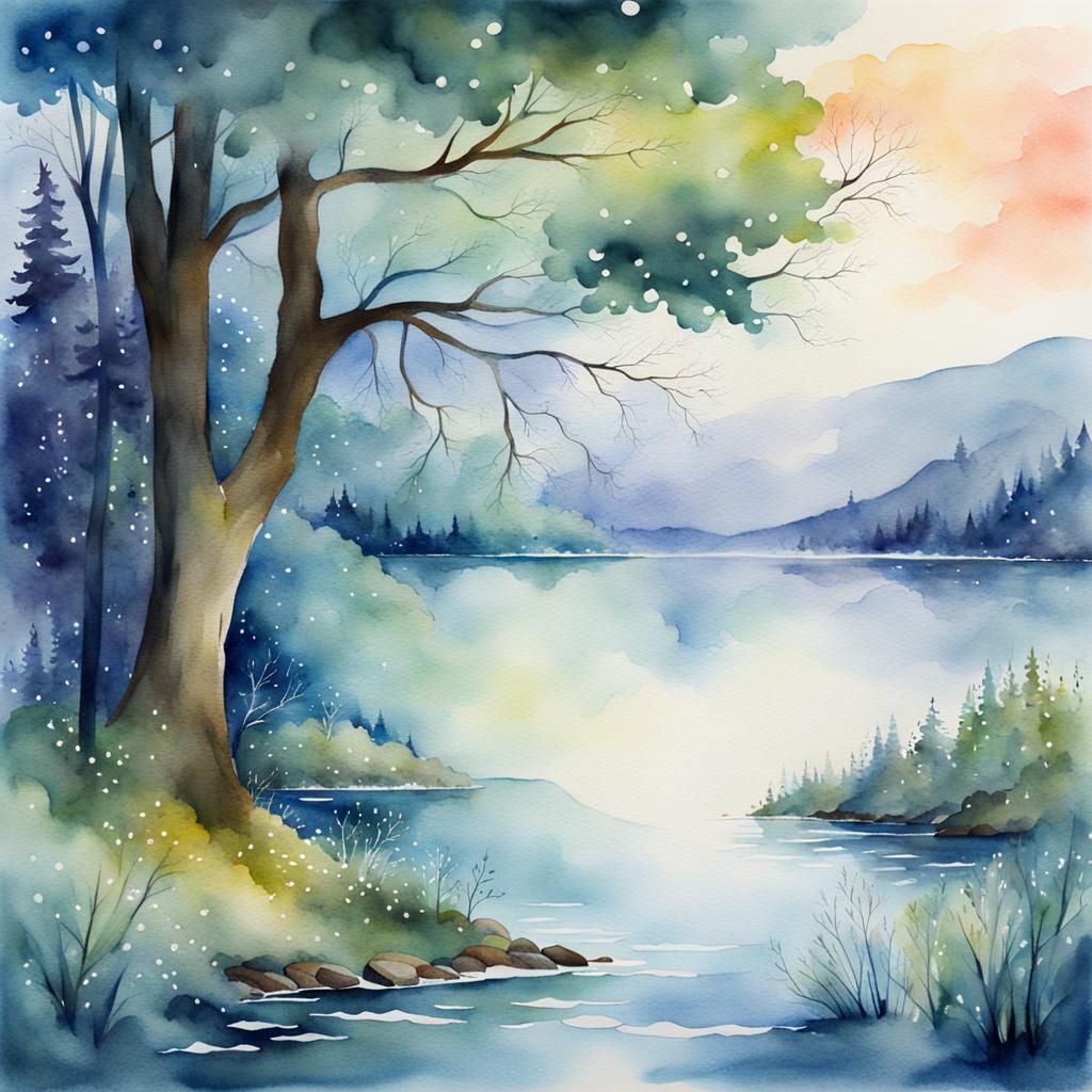 Ethereal Lake Spirit in Watercolor Fantasy
