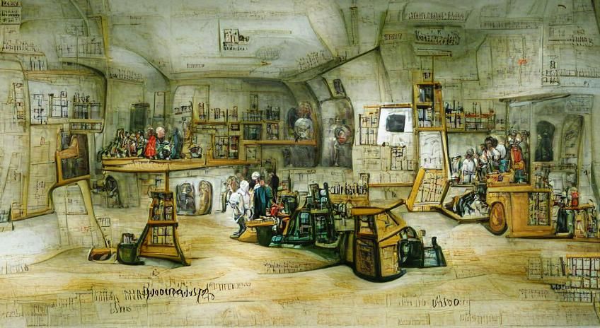 Chemist Shop Laboratory in Rembrandt Style
