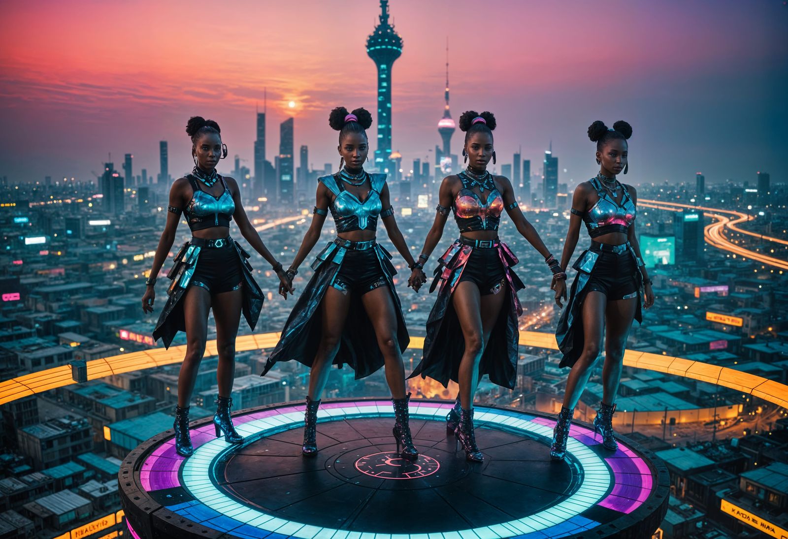 Cyberpunk Lagos Nightlife on Baobab Tower