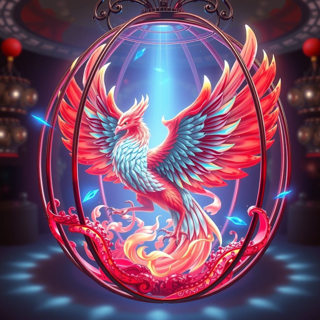 Fiery Phoenix in Radiant Aura: 3D Anime Art