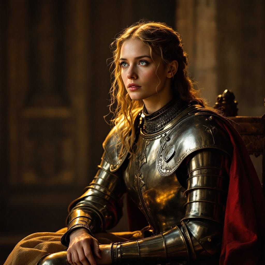 Regal 15th-Century Maiden in Ethereal Armor