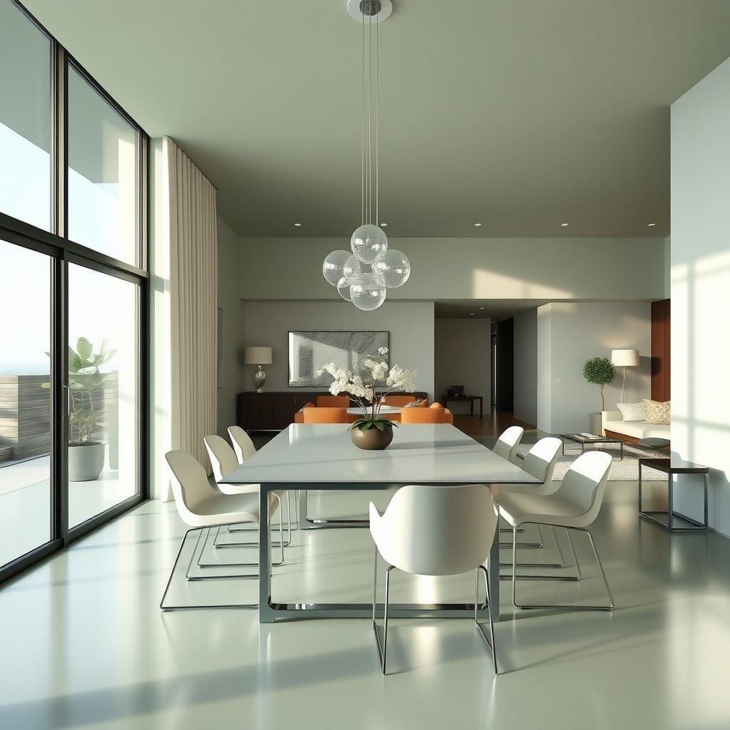 Minimalist Dining Room in 3D with Green Hues