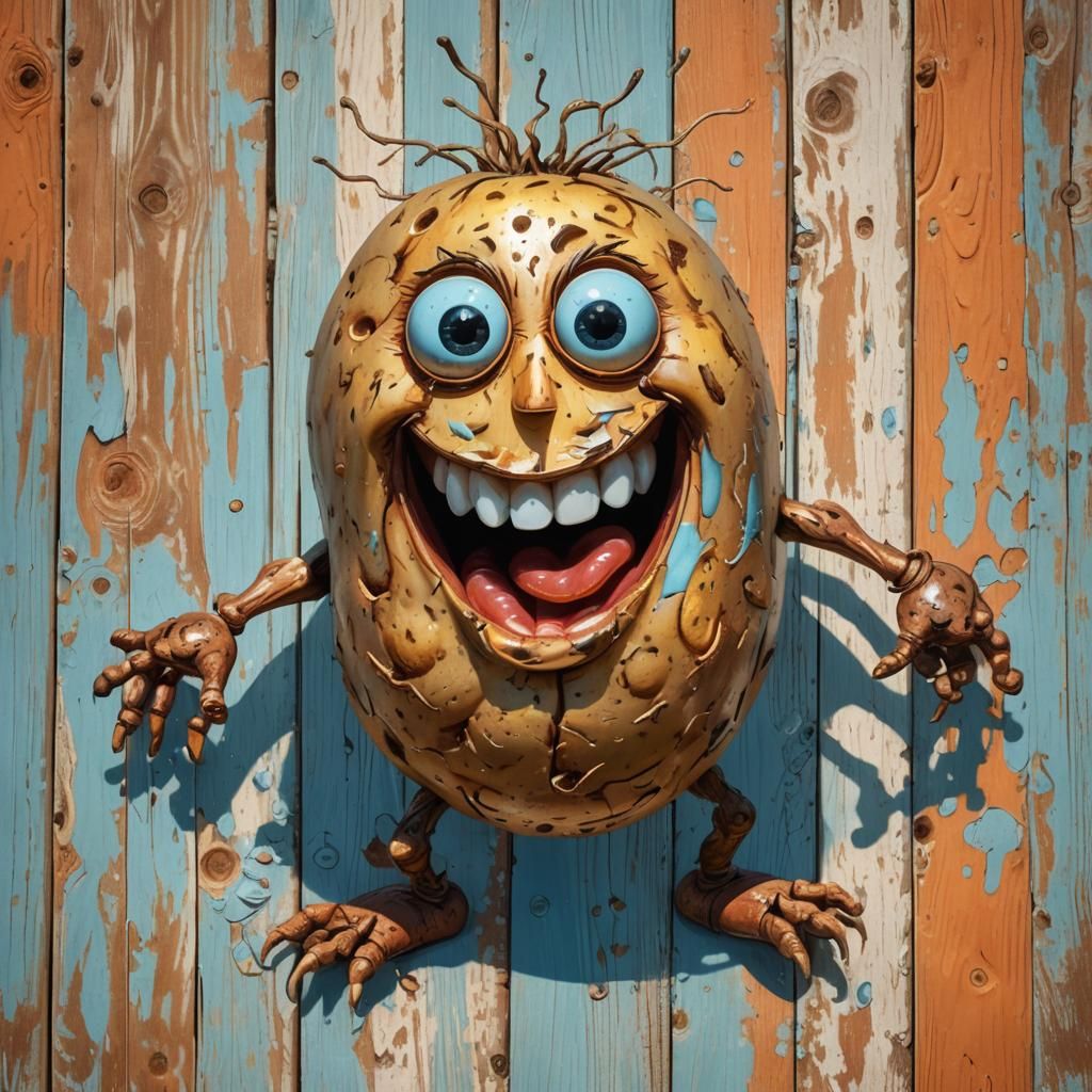 Hyperrealistic Potato Person Sitting in Sunlight