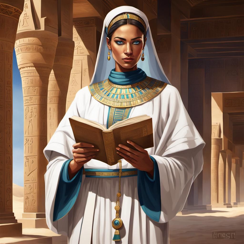 Egyptian Priestess in Desert Temple, Digital Art