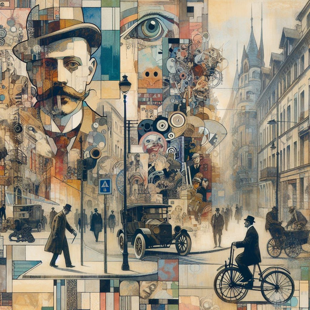Street Art Scene in Mixed Media Collage