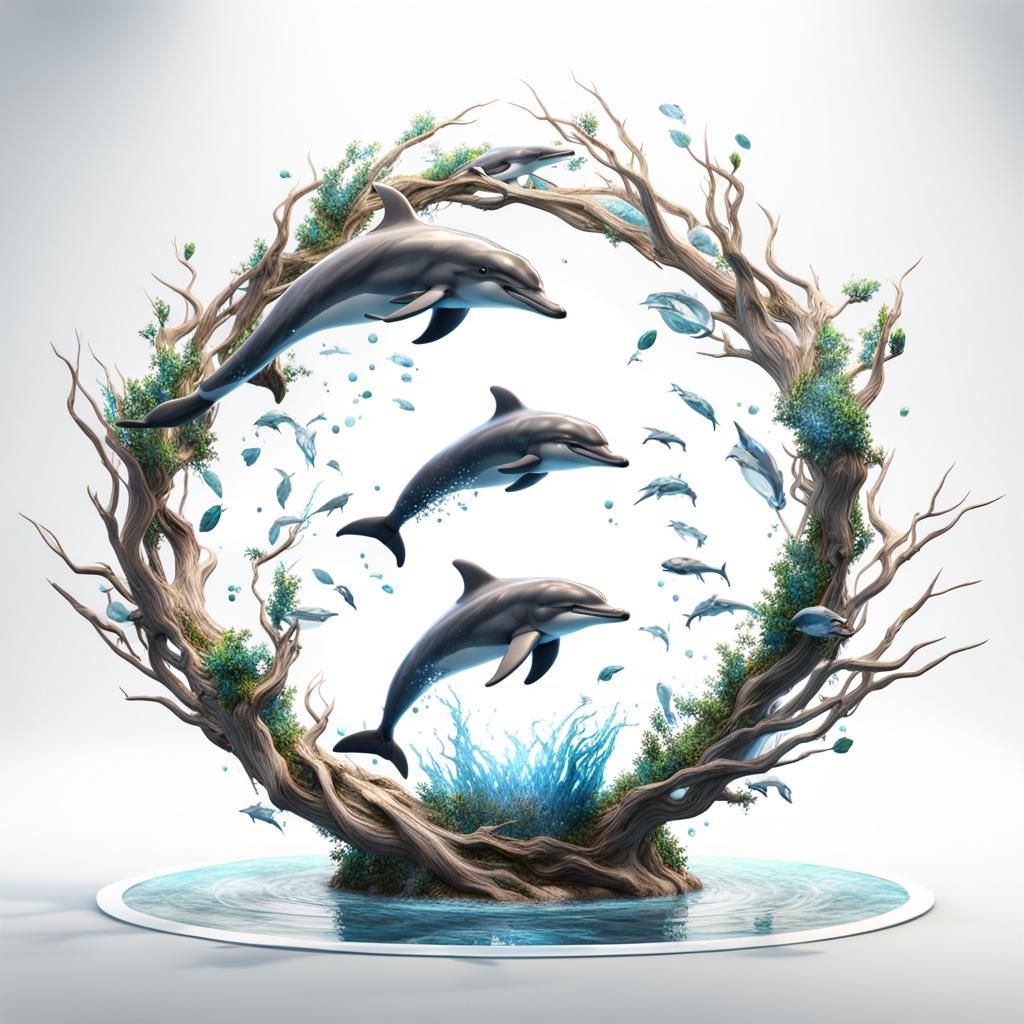 Dolphins Jumping: A Miniature 3D Art Creation