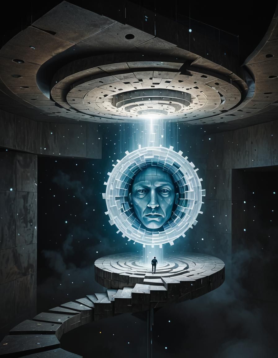 Surreal Cosmic Head with Stairways Digital Illustration