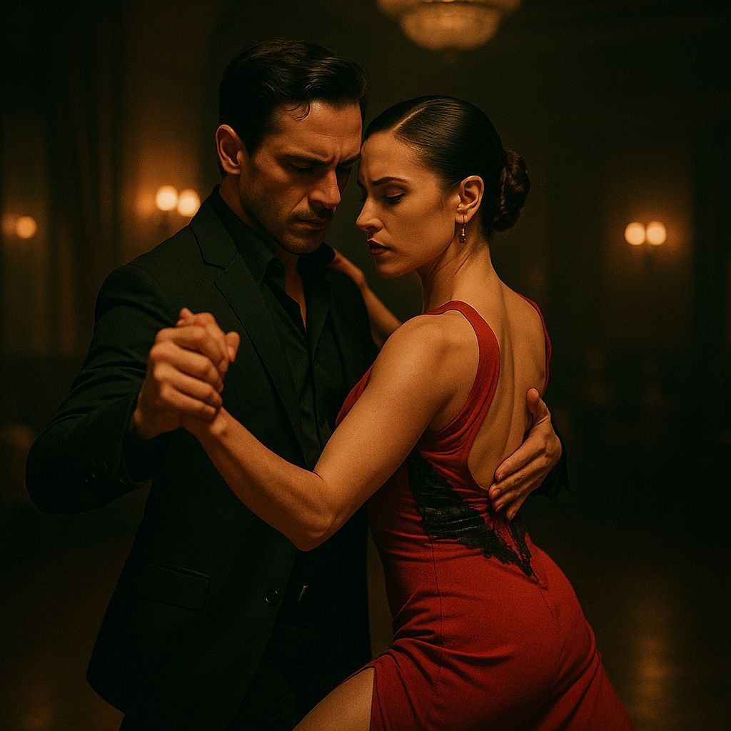 Passionate Tango Dancers in Vintage Ballroom