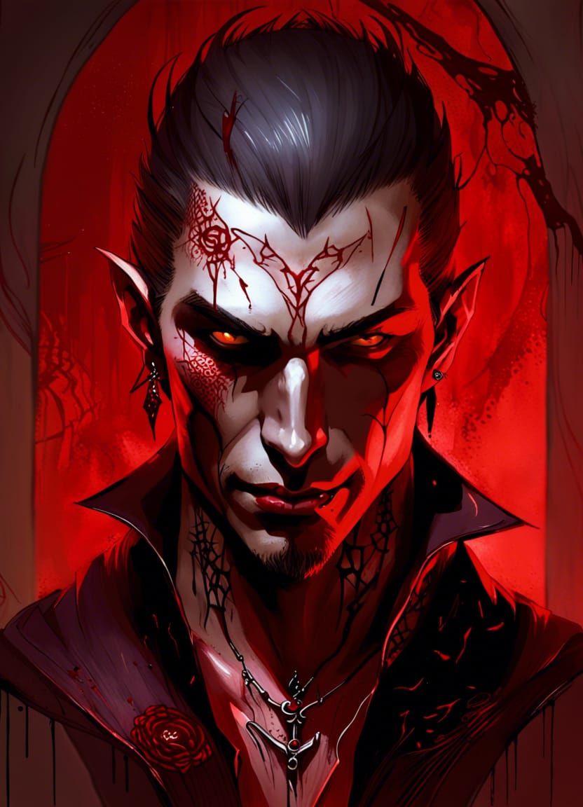 Hyperrealistic Vampire Portrait with Rune Tattoos