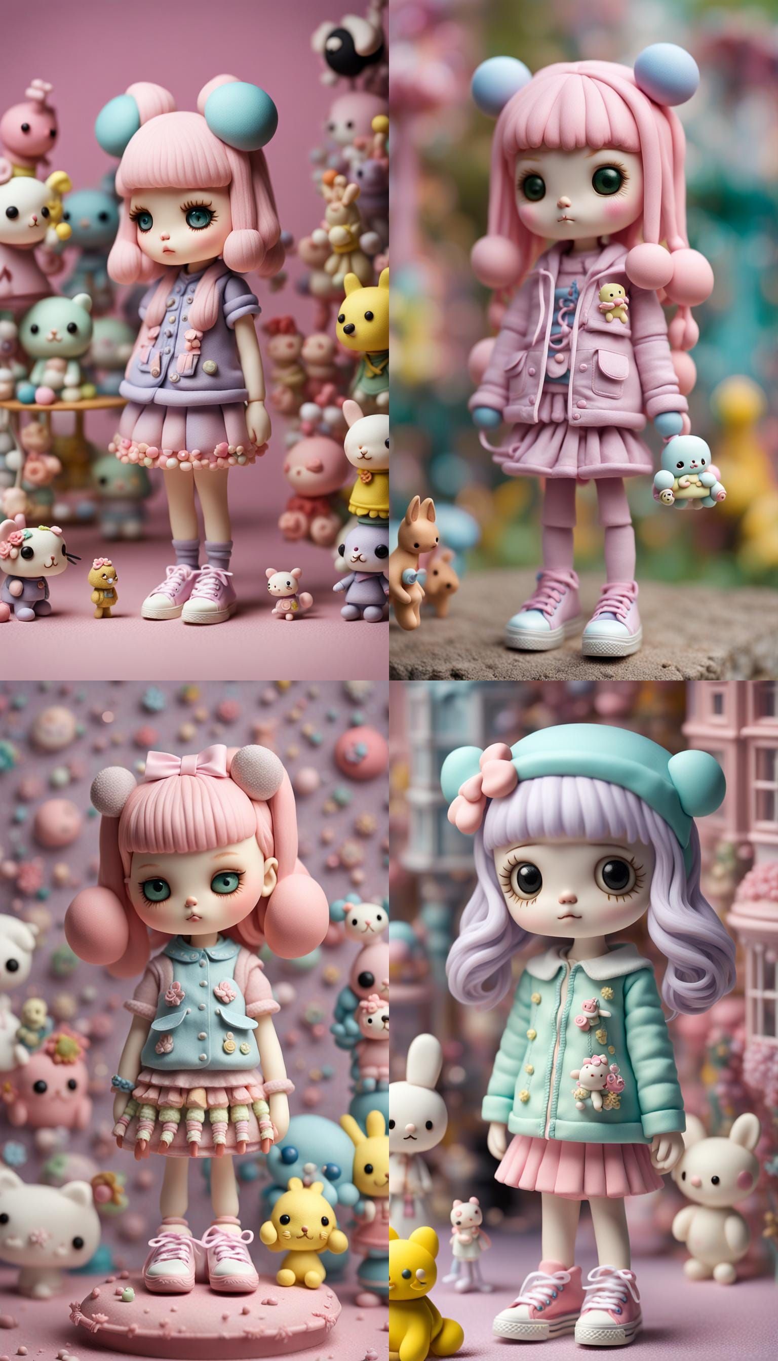 Pastel Goth Girl and Sanrio Character in Plasticine