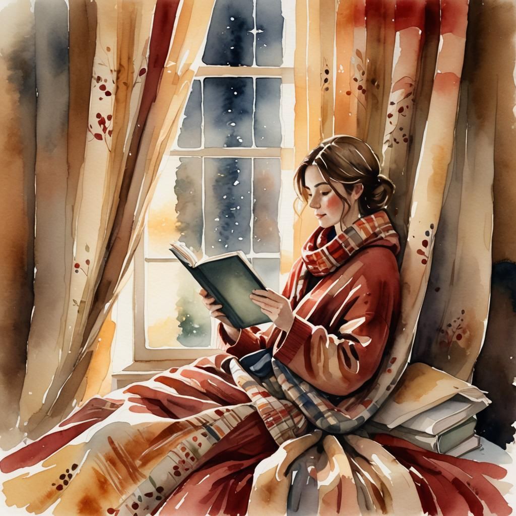 Cozy Reading Scene with Warm Blanket and Tea