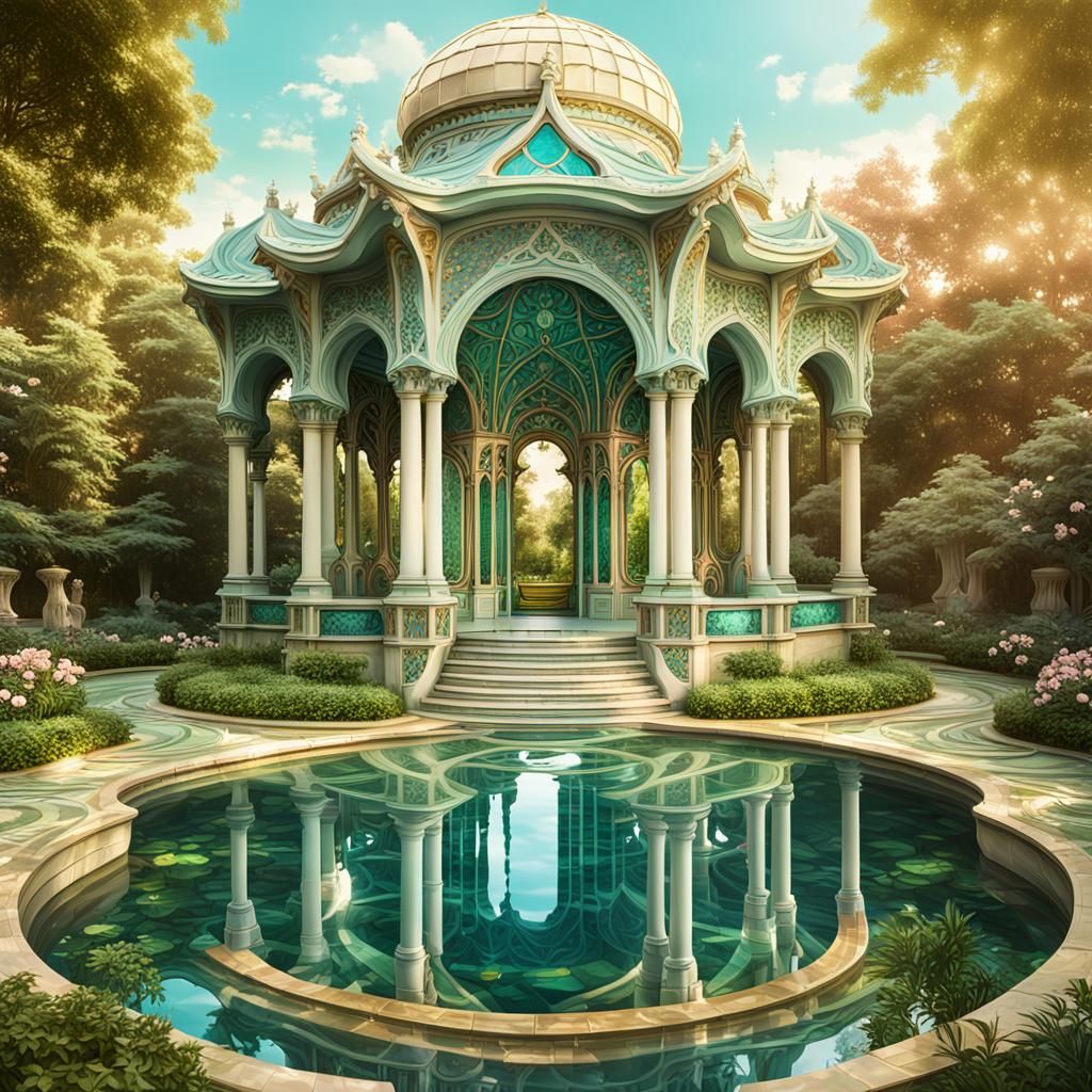 Art Nouveau Rococo Water Temple: Ornate Architecture