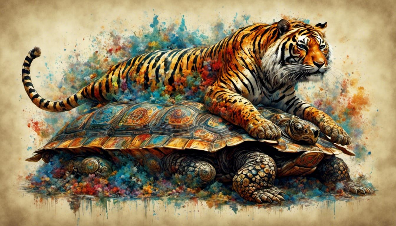 Tiger-Striped Turtle in Hyperreal Style