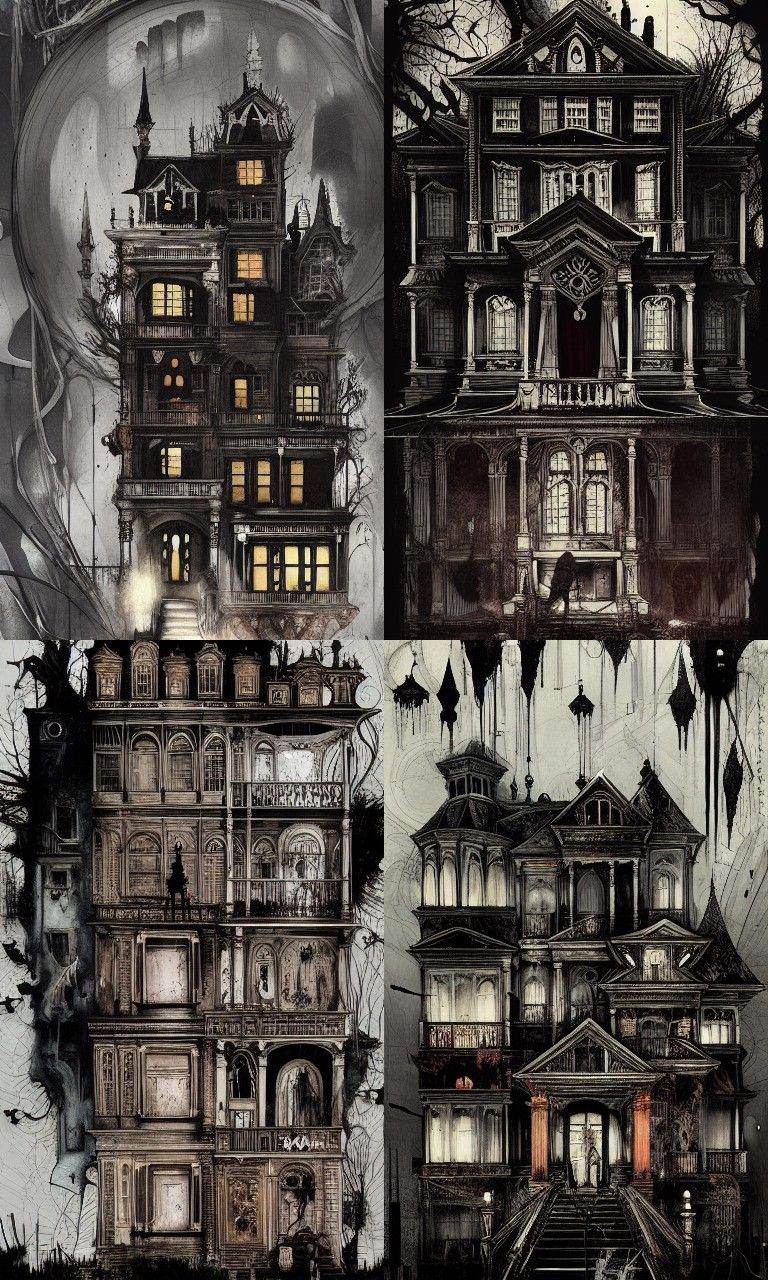 Luxurious Haunted Mansion Cross-Section in Mixed Media