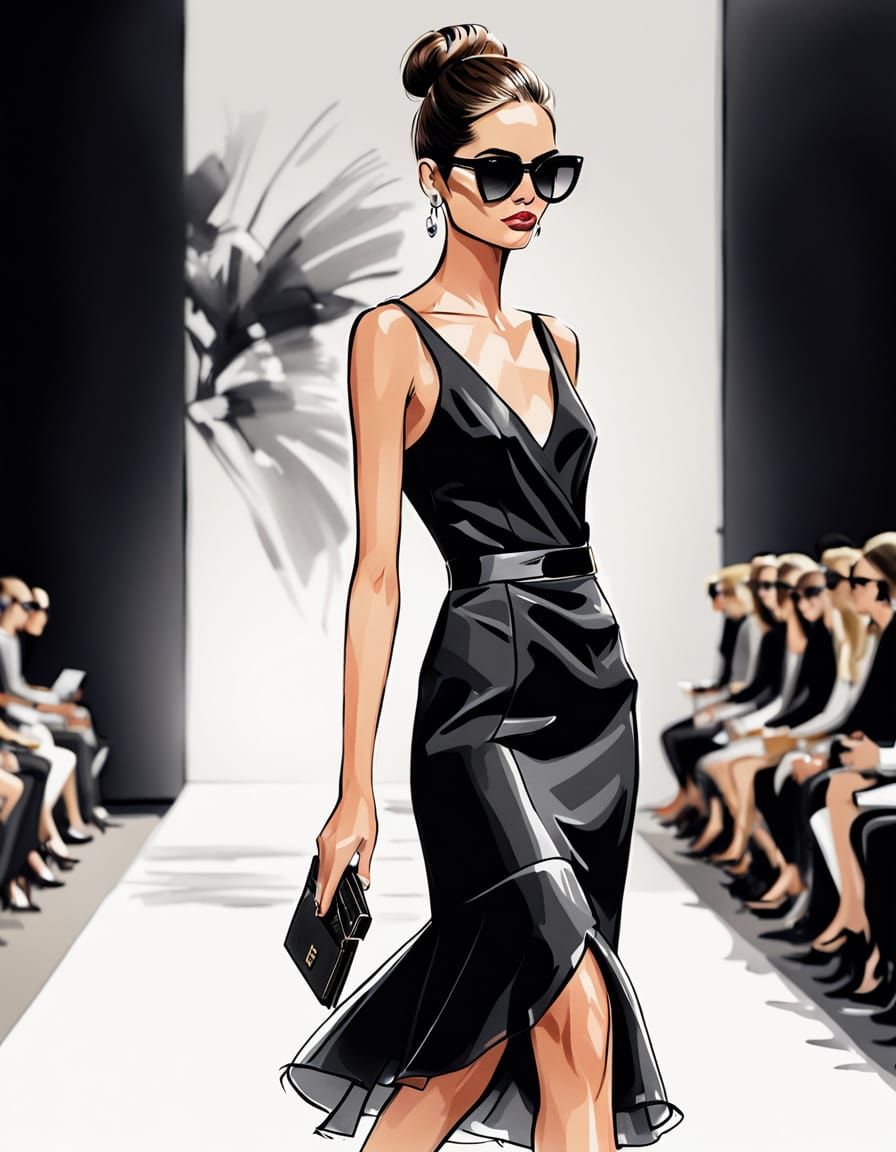 Runway Model in Chic Black Cocktail Dress
