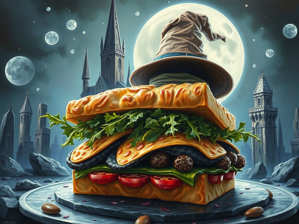 Magical Ruins Sandwich with Witch Hat, Digital Art