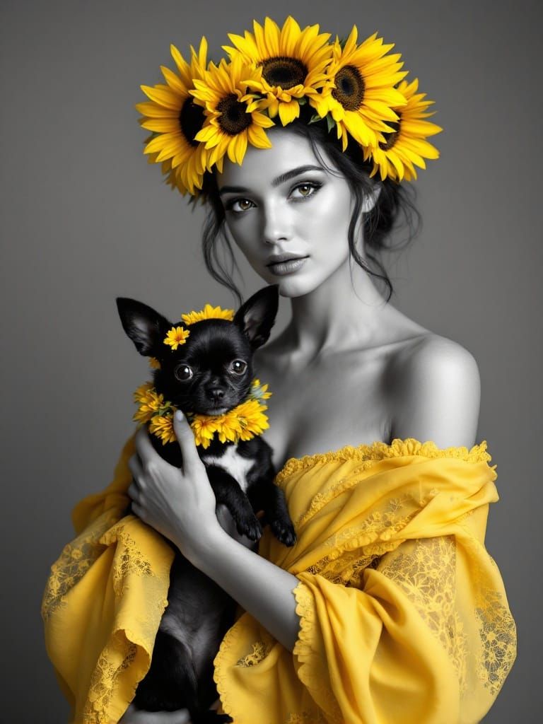 Timeless Grayscale Portrait with Vibrant Yellow Accents