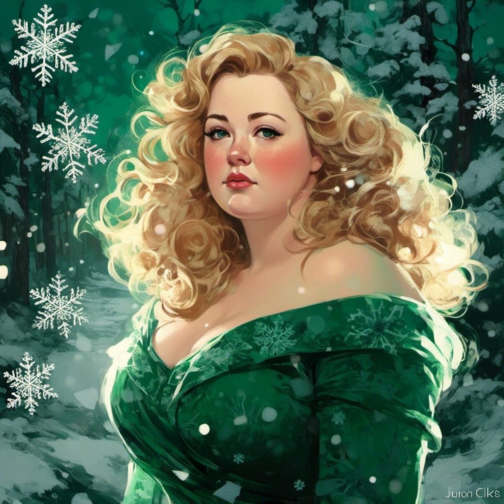 Curvy Blonde in Winter Wonderland, Digital Painting