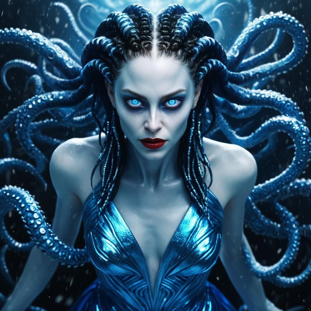 Alien Goddess with Metallic Dress: Fantasy Art