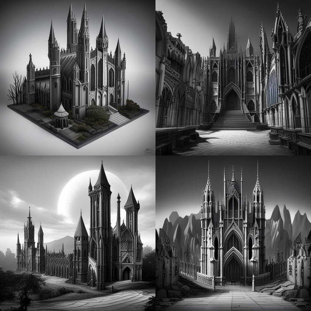 Gothic Architecture in Black and White Vector Graphics