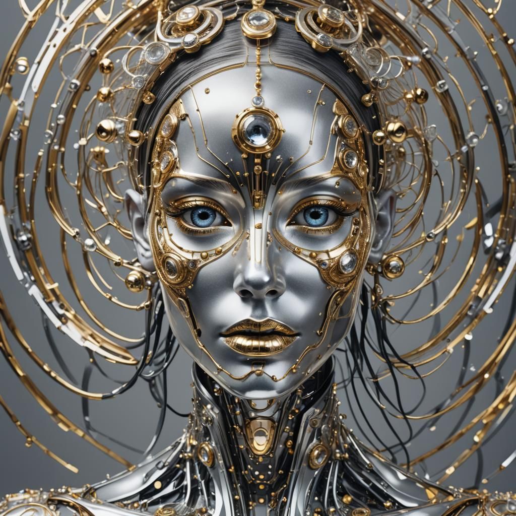 Whimsical Crystal Cyborg in Futuristic Optics