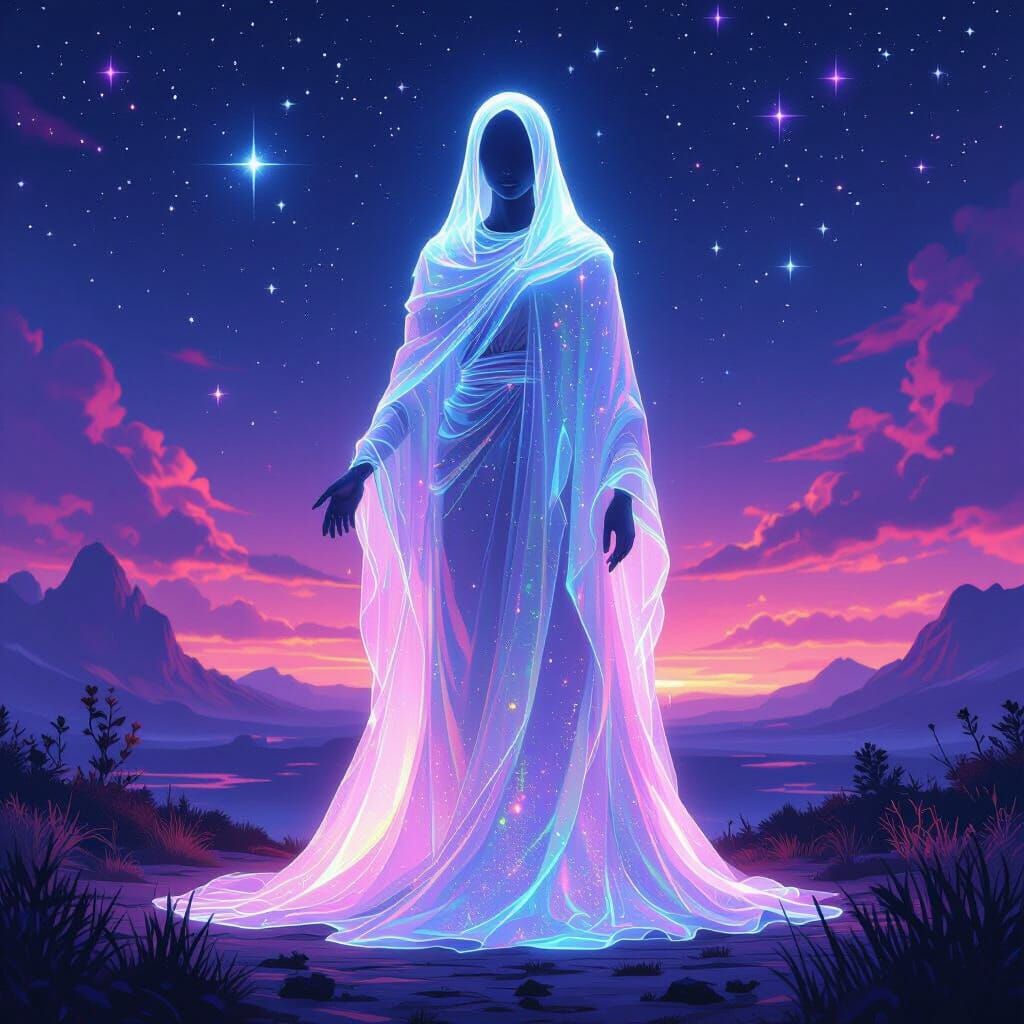Ethereal Being in Starry Night, Digital Art
