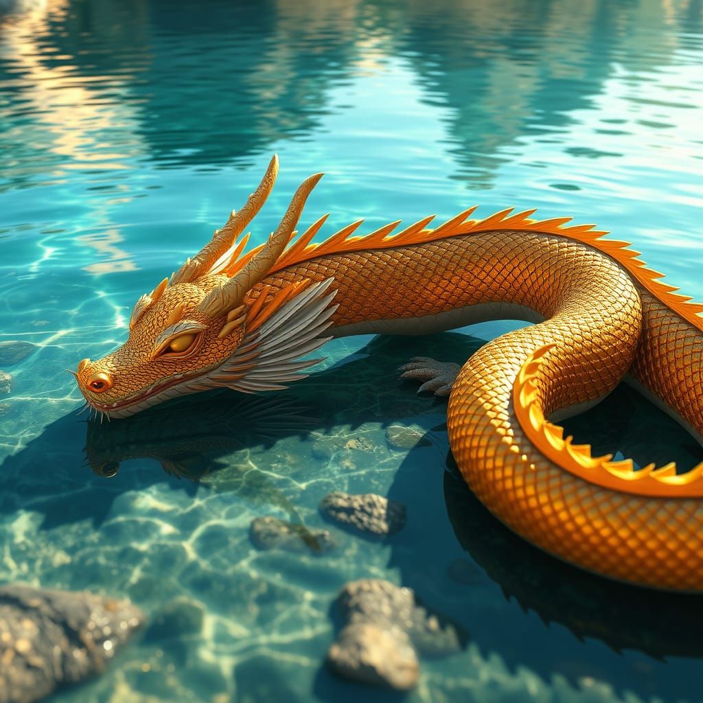 Golden Dragon Sleeps by Crystal Lake: 3D Anime Art