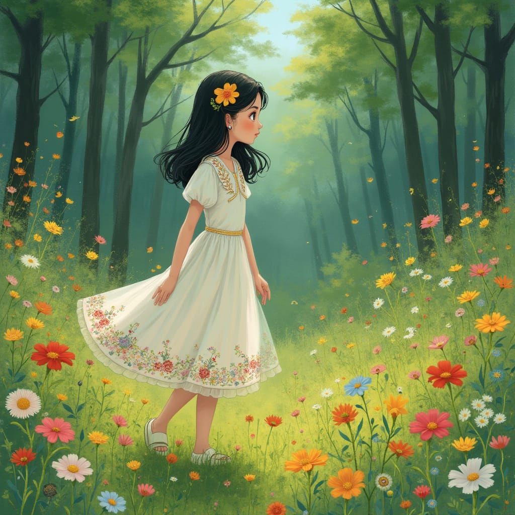 Whimsical Forest Dreamscape in Traditional Japanese Style