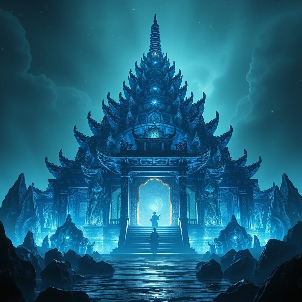 Ethereal Cosmic Shaolin Temple in Dark Crystal Matrix