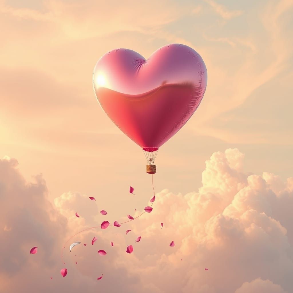 Ethereal Heart Balloon Soars in Pastel Sky