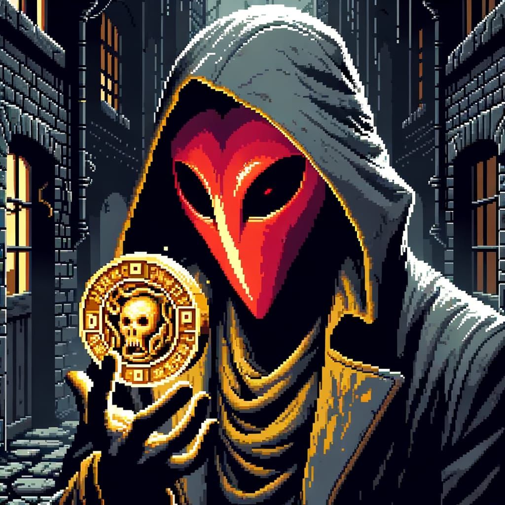 16-Bit Pixel Art: Mysterious Character Studies Cursed Coin
