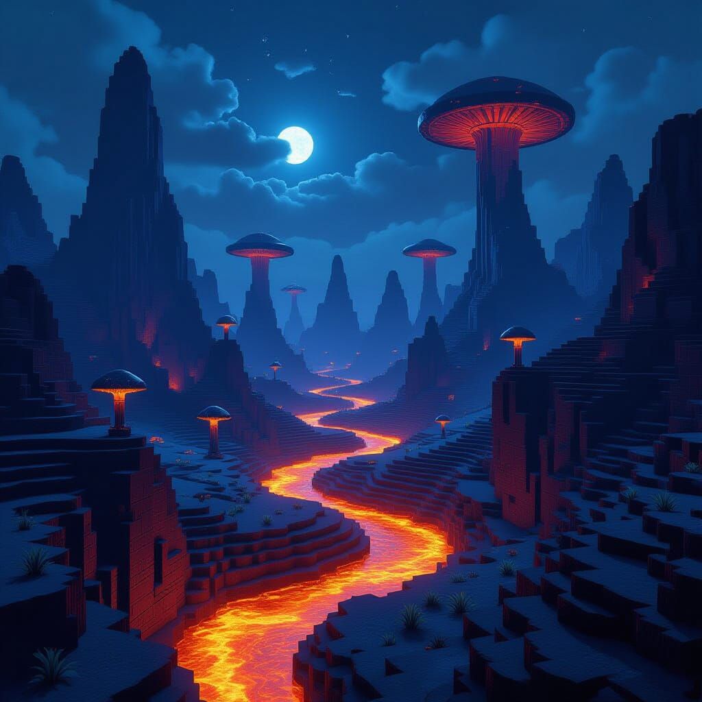 Surreal Minecraft Nether Landscape in Dark Fantasy Style