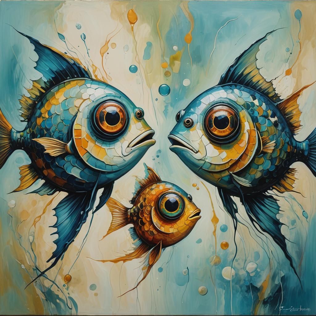 Abstract Fish Symbol in Oil Painting Style