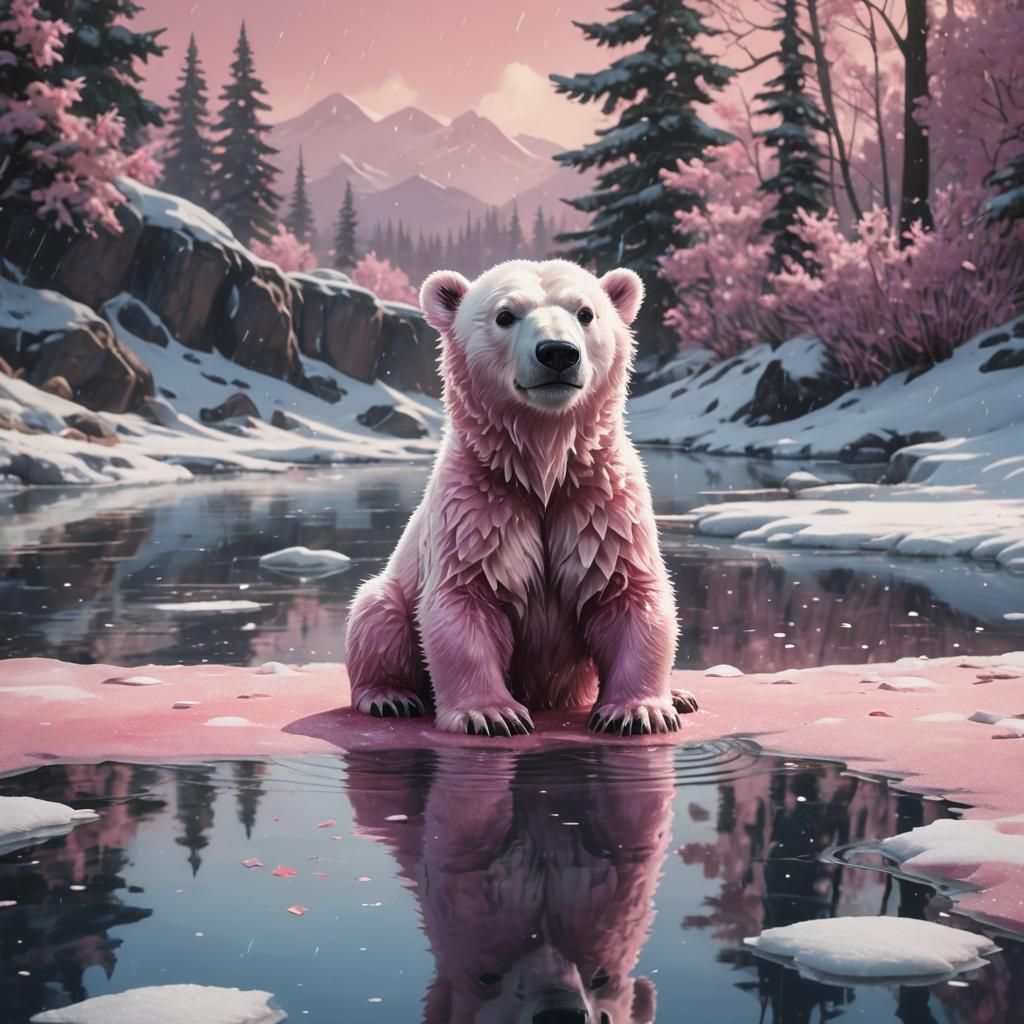Pink Polar Bear Cub Sees Future Self
