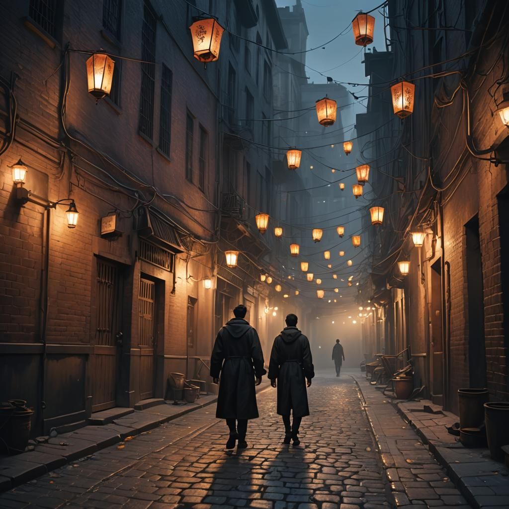 Dark Alleyway at Dusk in Cinematic Oil Painting Style