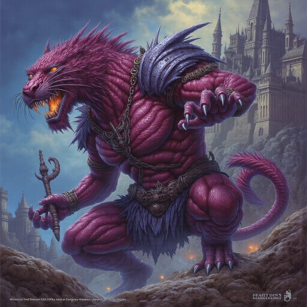 Battlecat Roaring at Greyskull in Oil Painting Style
