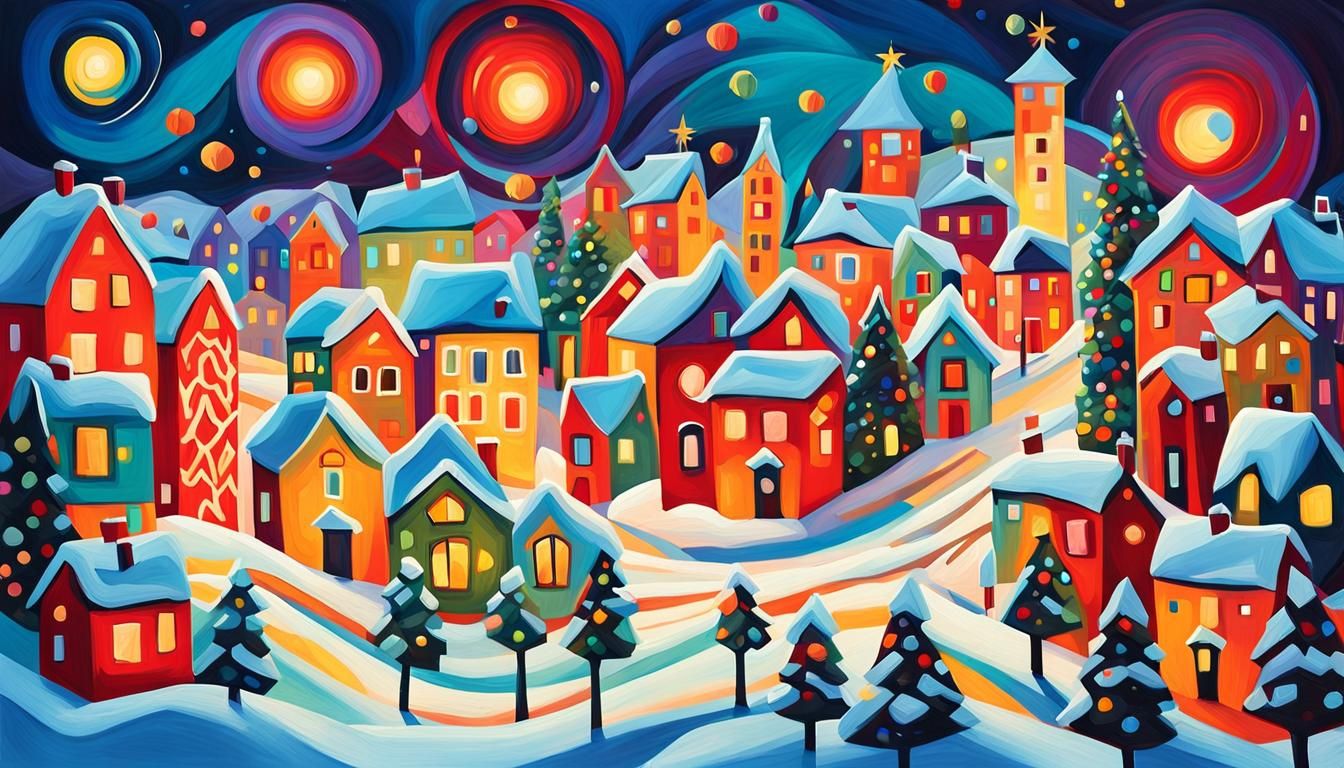 Kandinsky Christmas Village in Abstract Expressionism