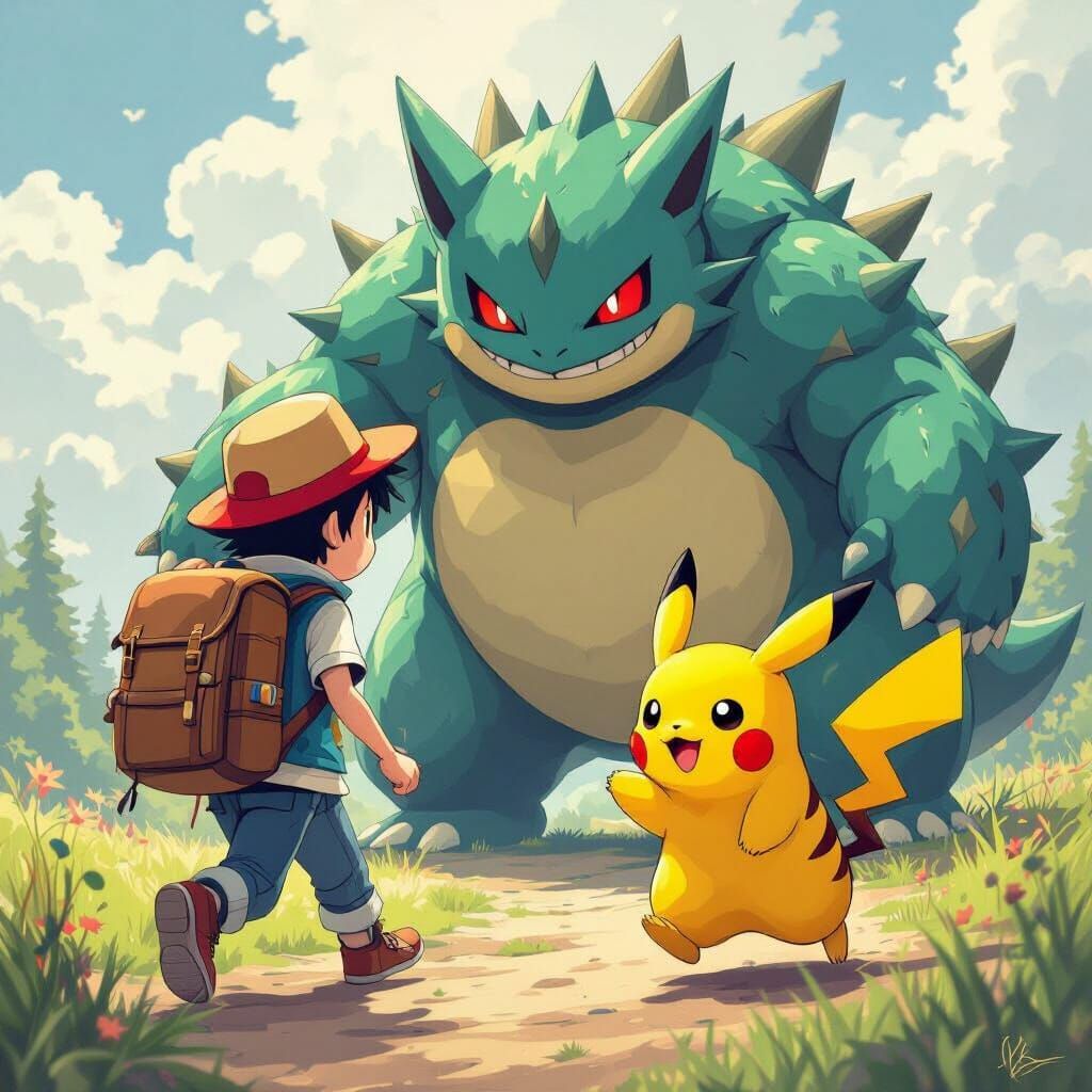 Ash and Pikachu Encounter a Giant Pokemon