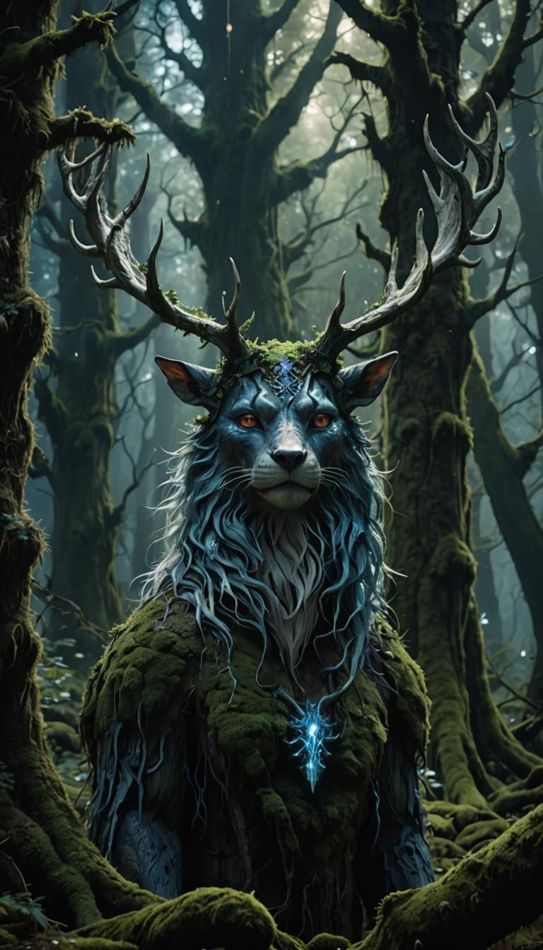 Majestic Forest Spirit in Mystical Moonlight