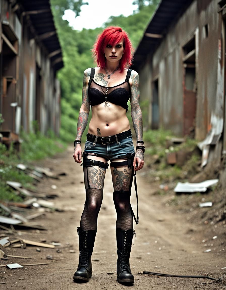 Punk Rock Woman in Lost Place