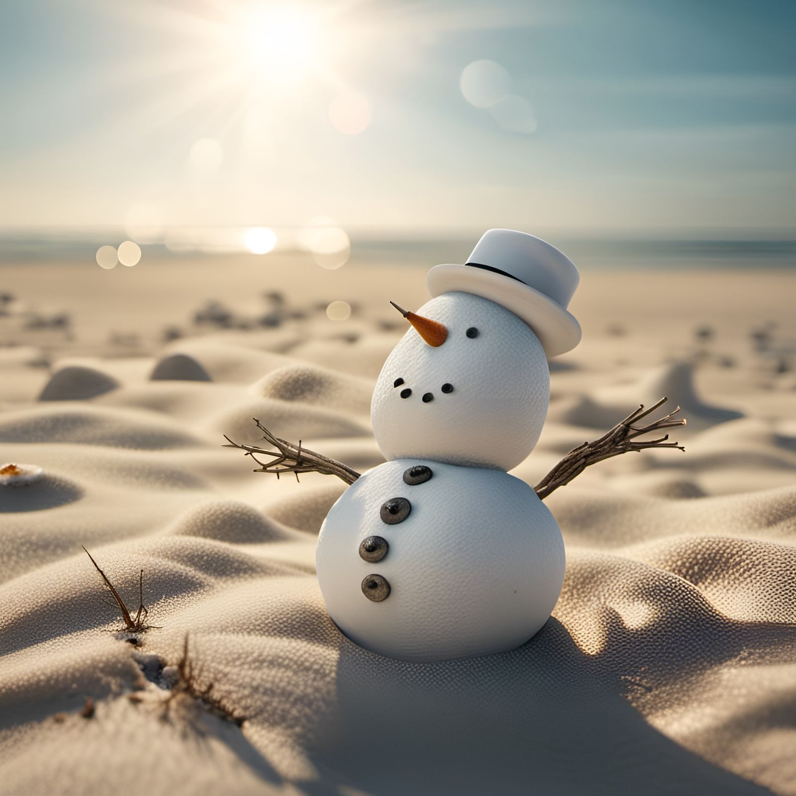 Snowman Sunbathing on a Sunny Beach