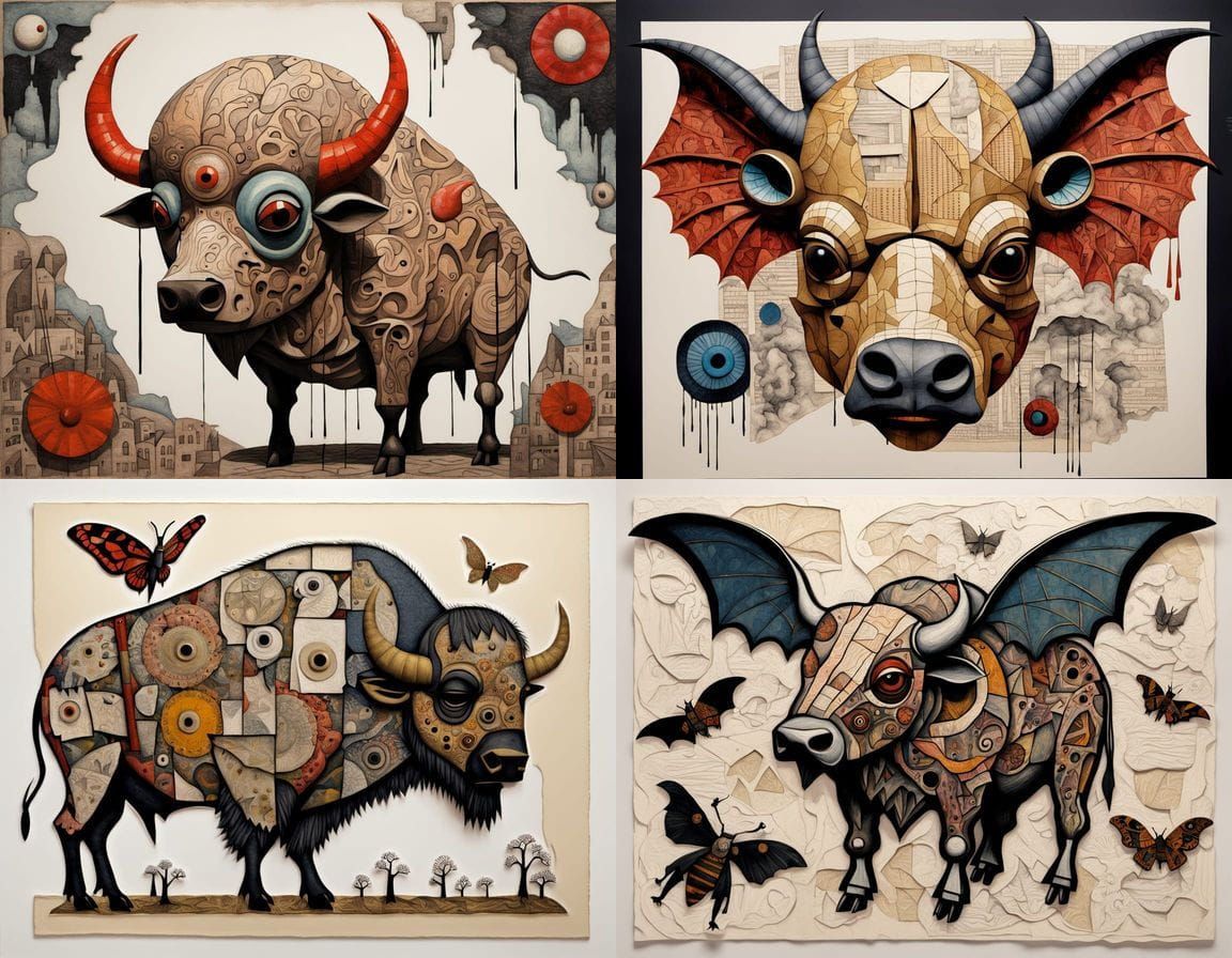 Bizarre Sumatran Buffalo Horror Hybrid in Mixed Media Art St...