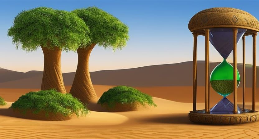 Desert Oasis Hourglass: Fantastical Sci-Fi Concept Art